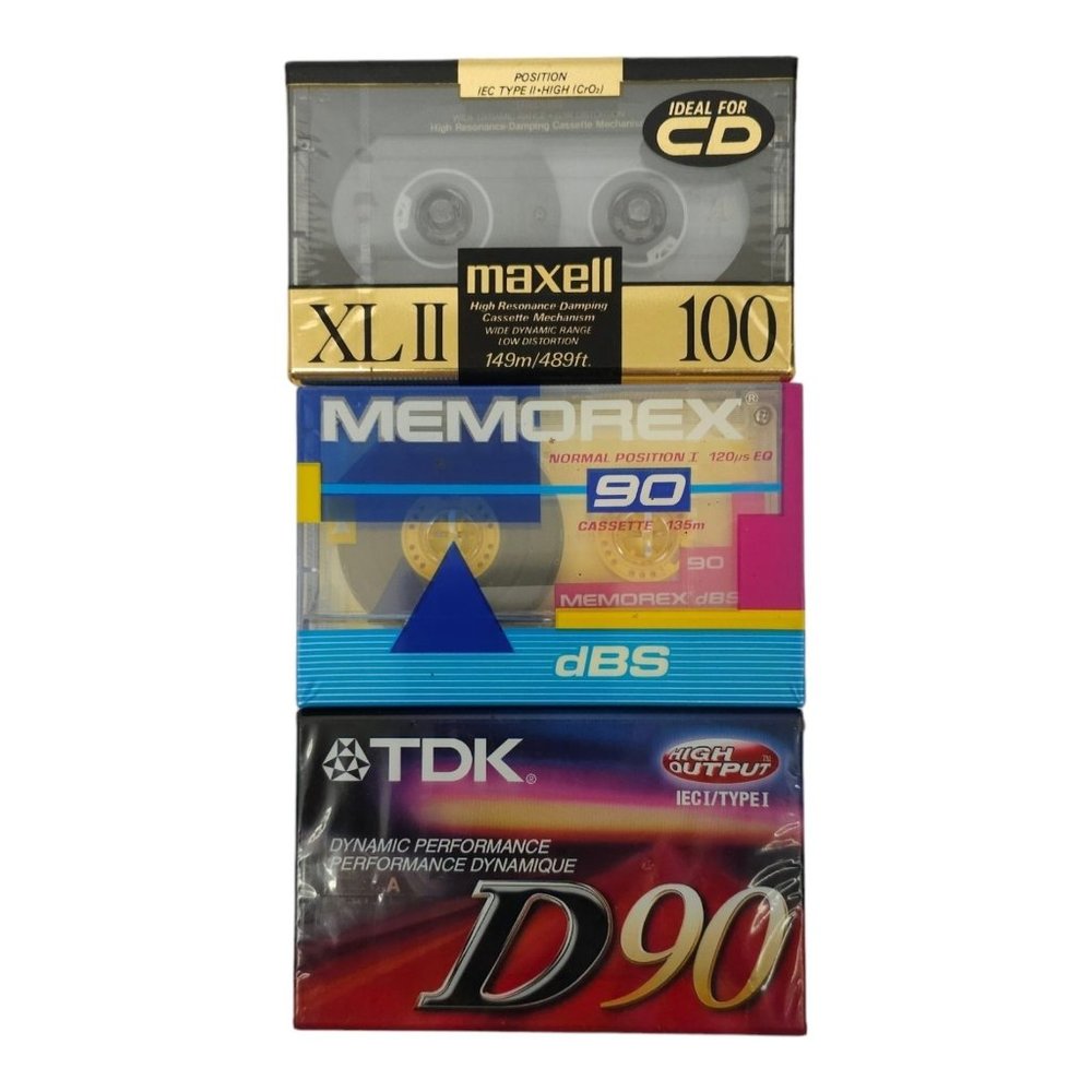 Maxell XL II 100 TDK D90 Memorex DBS 90 Cassette Tape Lot of 3 NEW Sealed